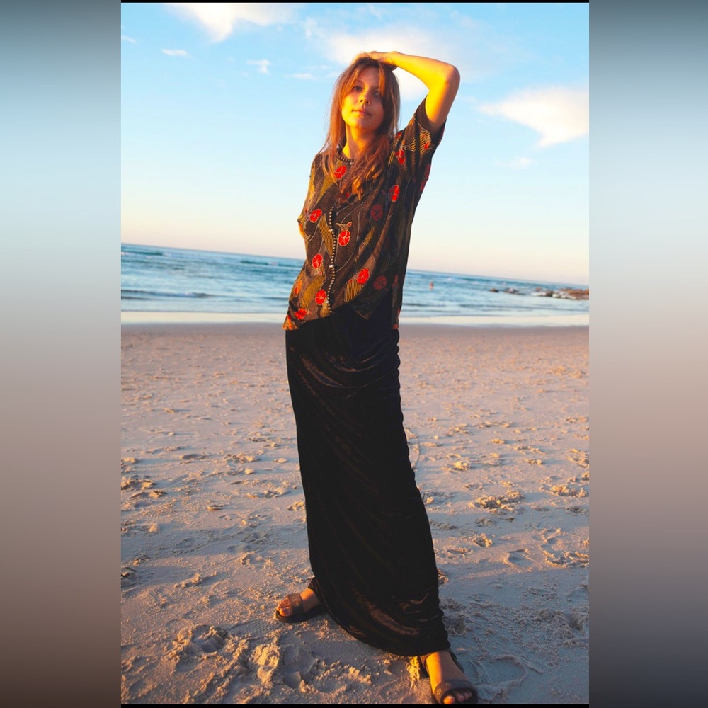 Vintage Velvet Black Skirt 90s